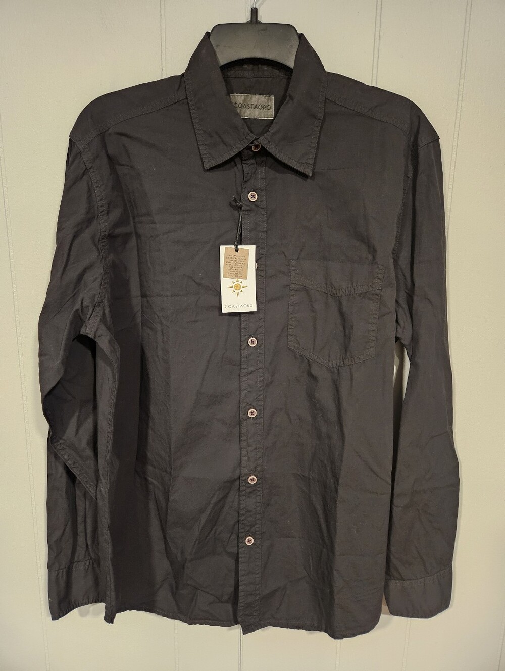 Coastaoro Men's Small Long Sleeve Black 100% Cotton Button Up Shirt Casual NWT